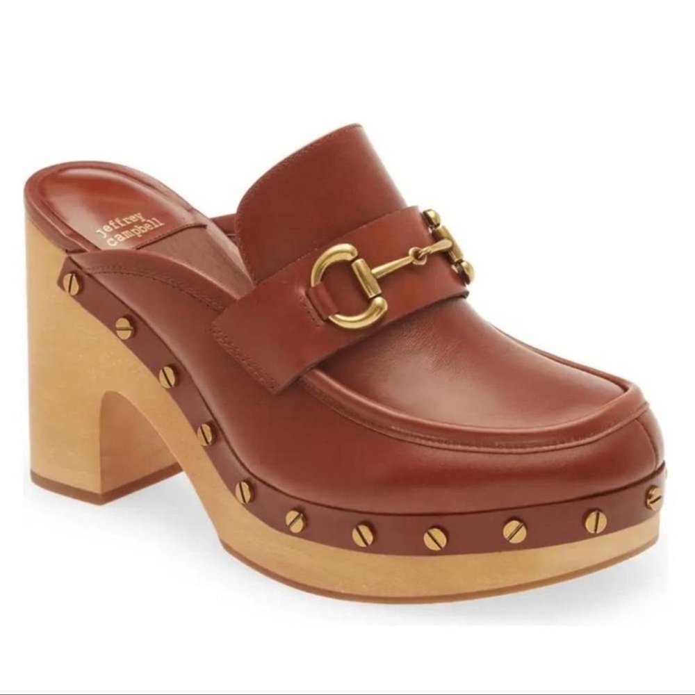 Jeffrey Campbell Brown Leather Studded Clog Mules - Picture 1 of 7